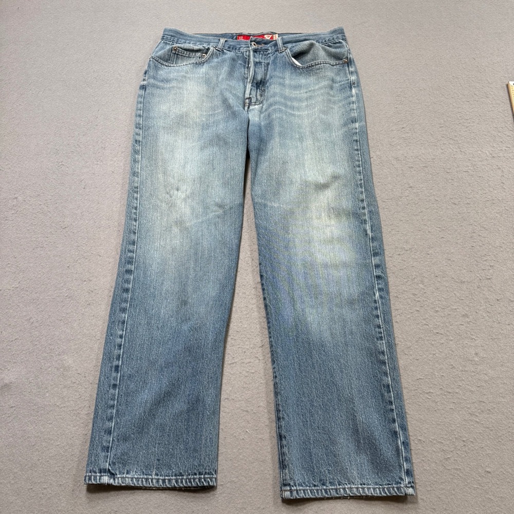 Guess Jeans Men's 36x32 Blue Light Wash Button Fly Straight Leg Relaxed Fit Y2K